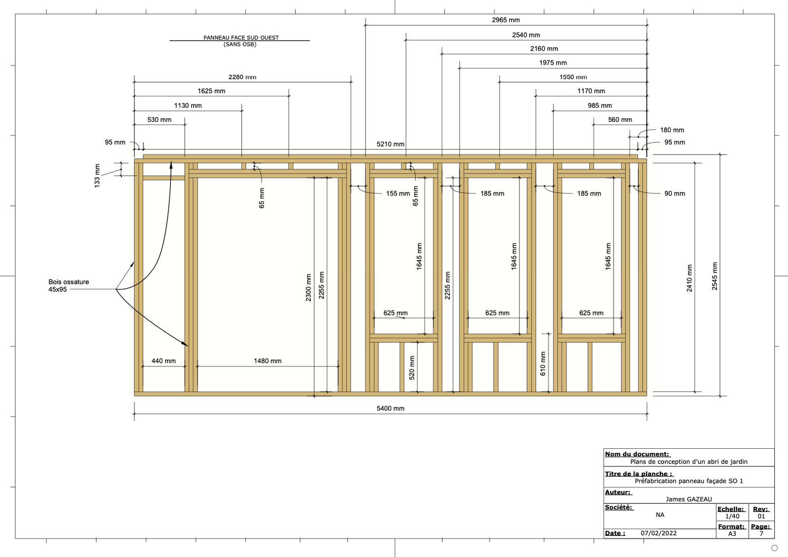 Détail du plan de la ferme de charpente de l'abri de jardin